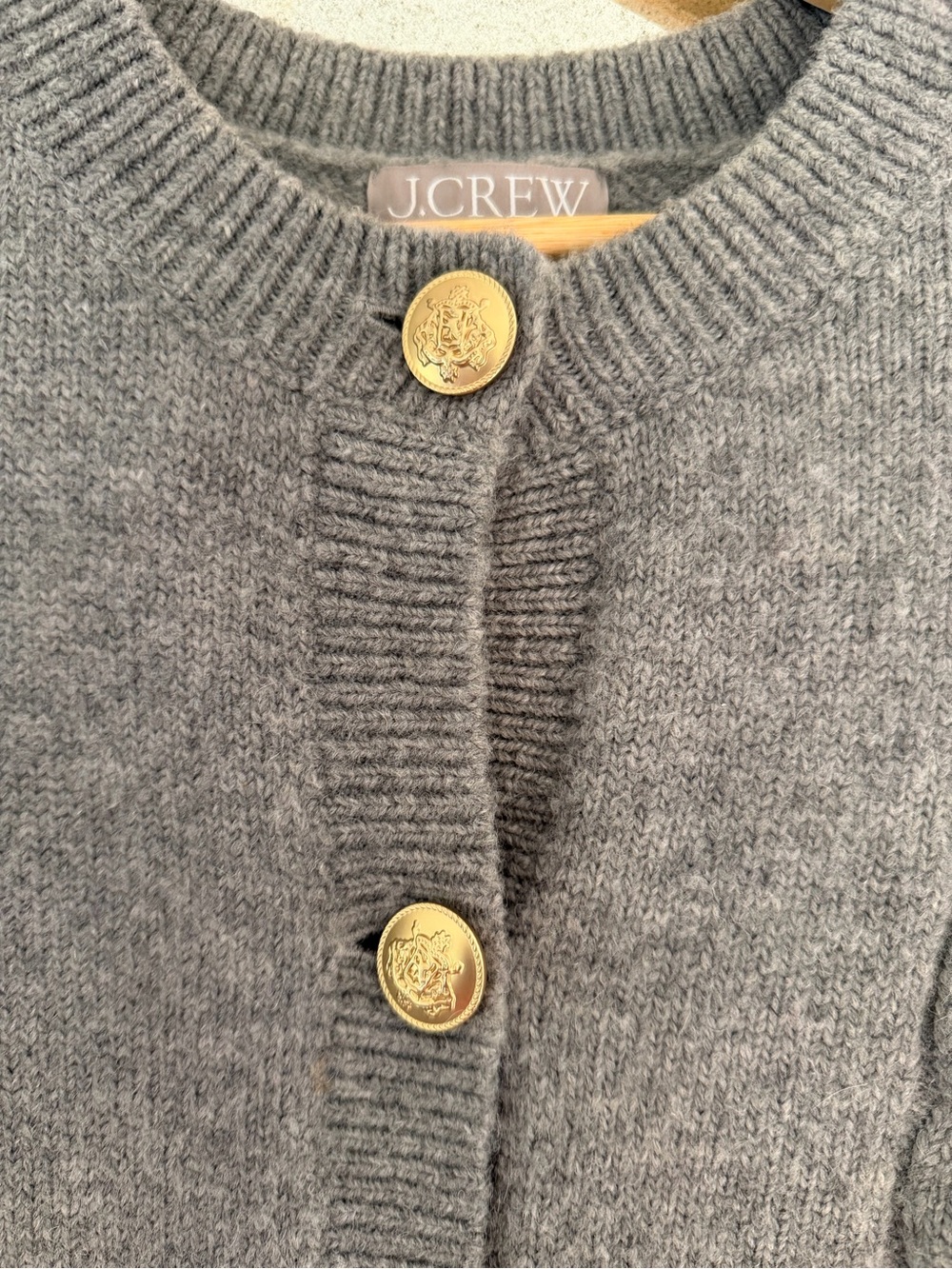 J. Crew Gray Cable-Knit Cardigan with Gold Buttons - Picture 2 of 2